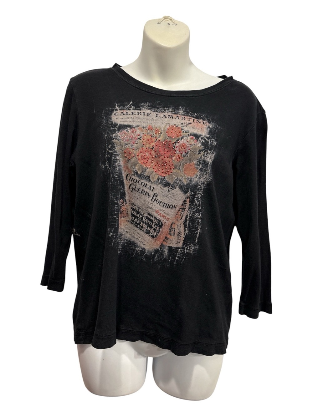 Black Floral/Chocolat Gluerin Boutron  Graphic Long-Sleeve Tee size medium